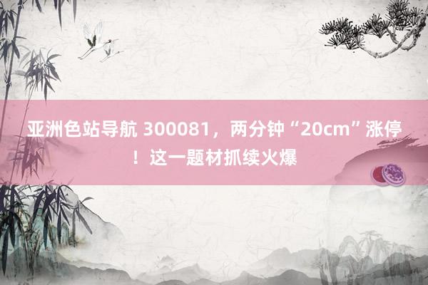 亚洲色站导航 300081，两分钟“20cm”涨停！这一题材抓续火爆
