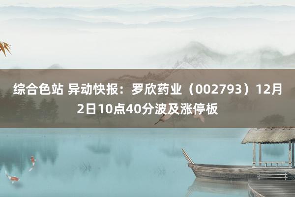 综合色站 异动快报：罗欣药业（002793）12月2日10点40分波及涨停板