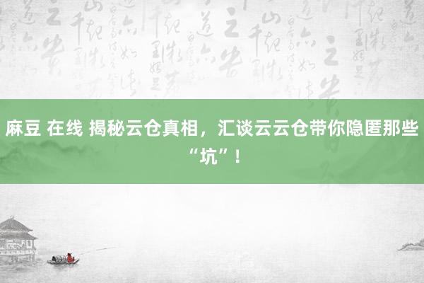 麻豆 在线 揭秘云仓真相，汇谈云云仓带你隐匿那些“坑”！