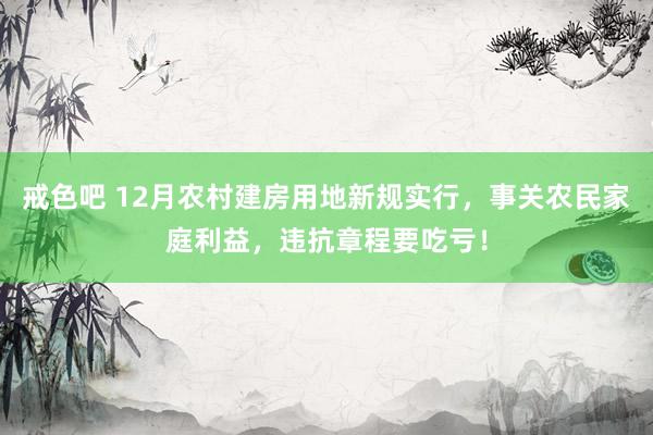 戒色吧 12月农村建房用地新规实行，事关农民家庭利益，违抗章程要吃亏！