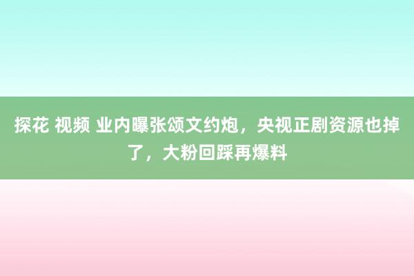 探花 视频 业内曝张颂文约炮，央视正剧资源也掉了，大粉回踩再爆料