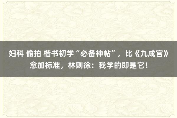 妇科 偷拍 楷书初学“必备神帖”，比《九成宫》愈加标准，林则徐：我学的即是它！