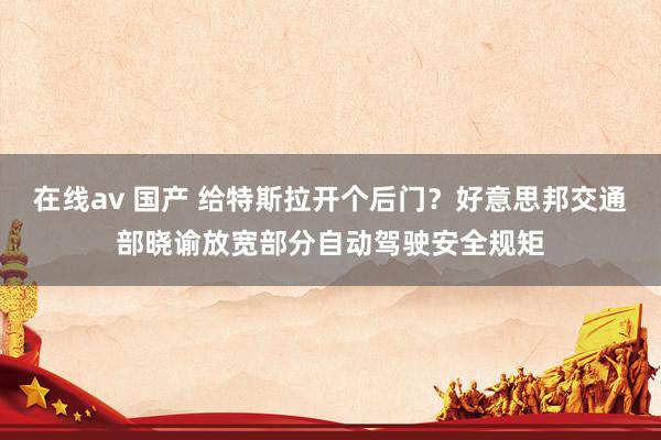 在线av 国产 给特斯拉开个后门？好意思邦交通部晓谕放宽部分自动驾驶安全规矩
